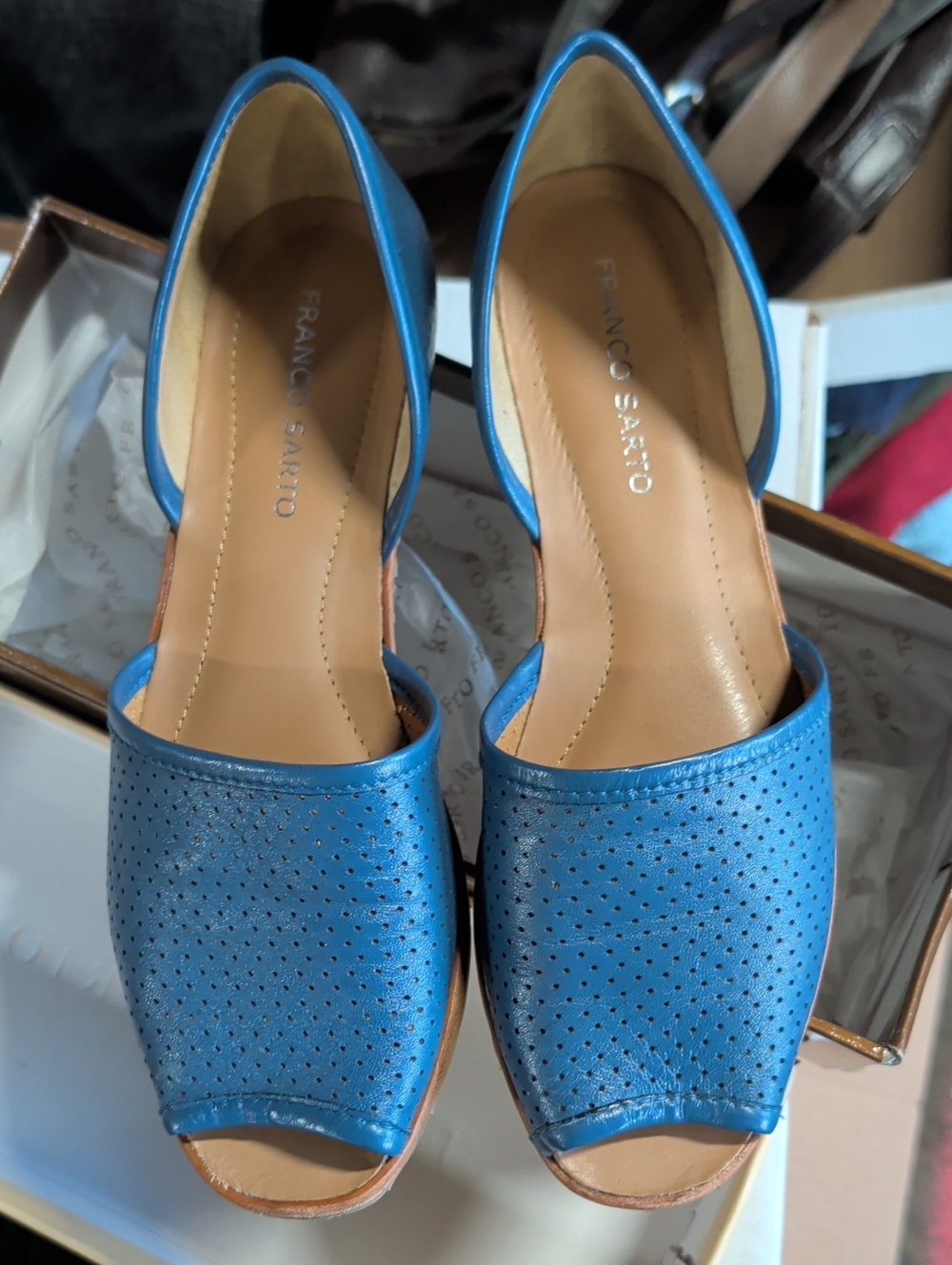 Franco Sarto Blue Perforated D'Orsay Peep-Toe Sandals